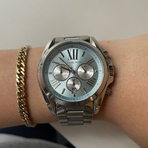 Michael Kors Oversized Bradshaw Watch in Silver with Light Blue Watch Face
